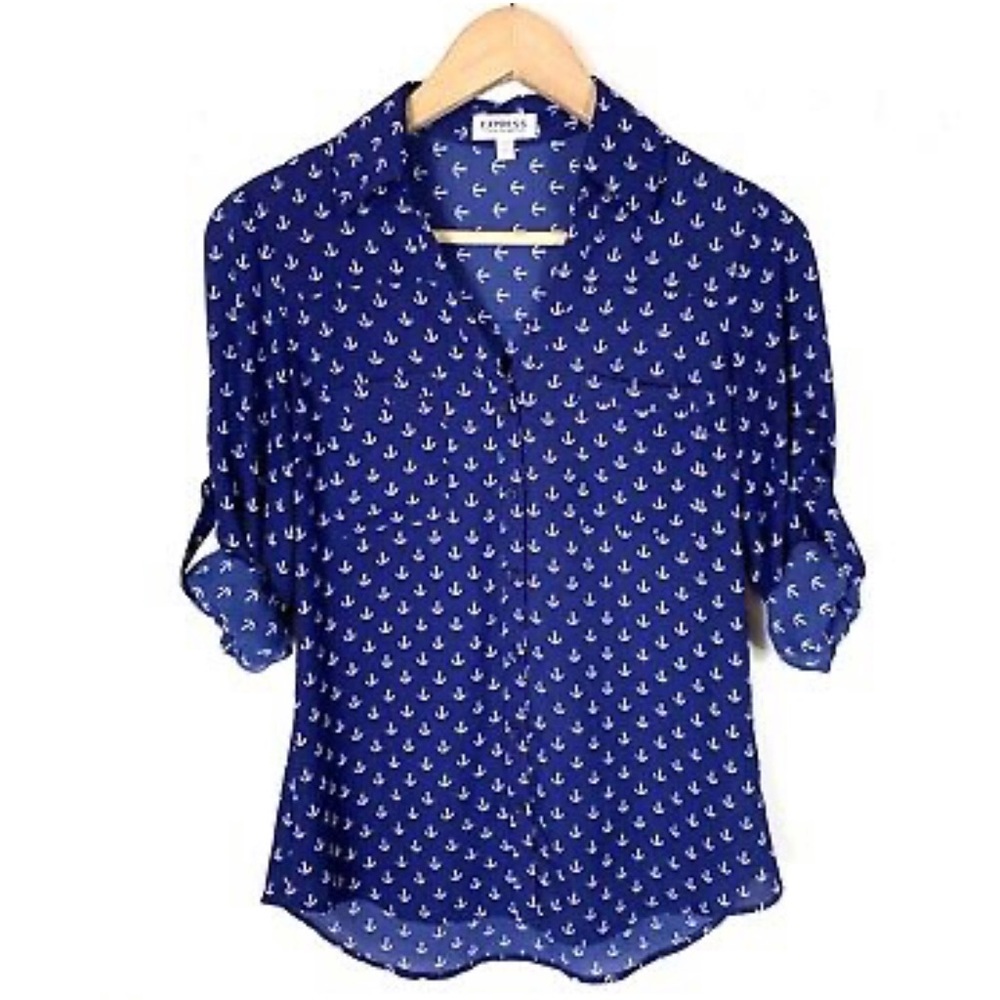Express Portofino Button Down Anchor Navy Blue